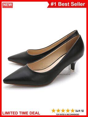 Women's Kitten Heel Pumps Faux Leather Pointed Toe Low Heel Dress Shoes Office